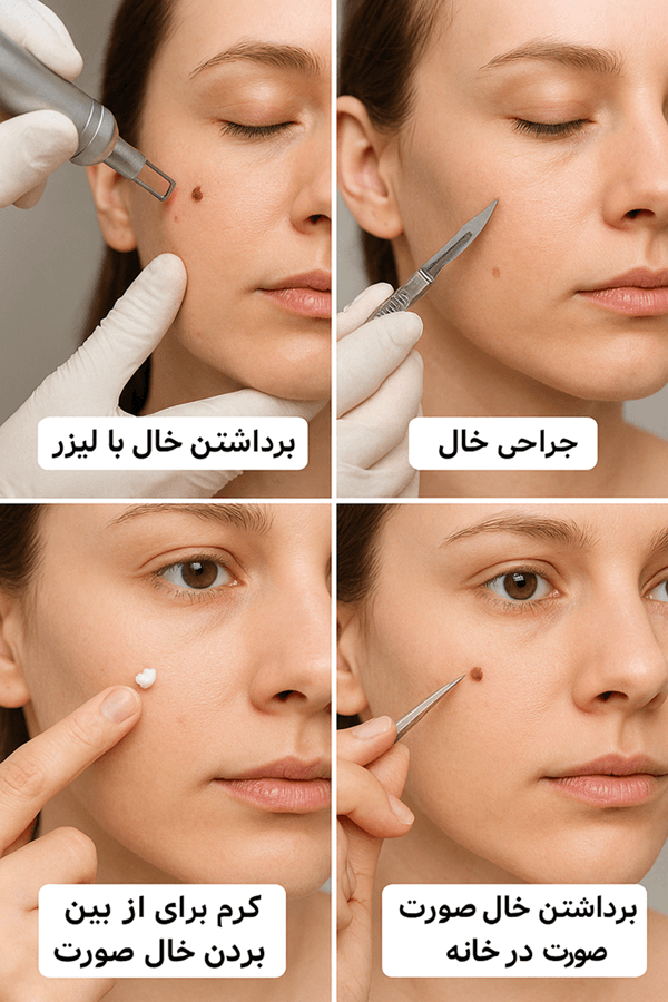 عکس گرافیکی از چهار حالت برداشتن خال صورت