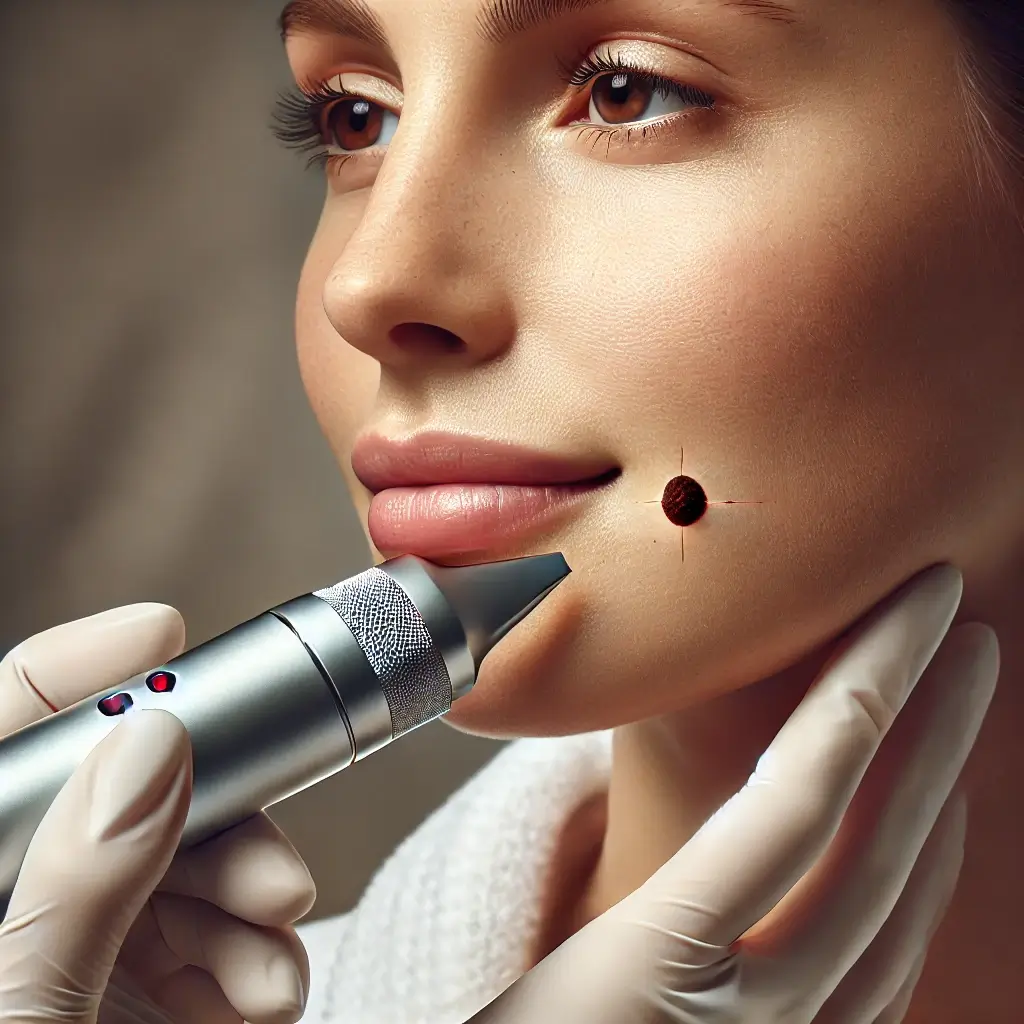 عکس گرافیکی از برداشتن خال از صورت یک زن